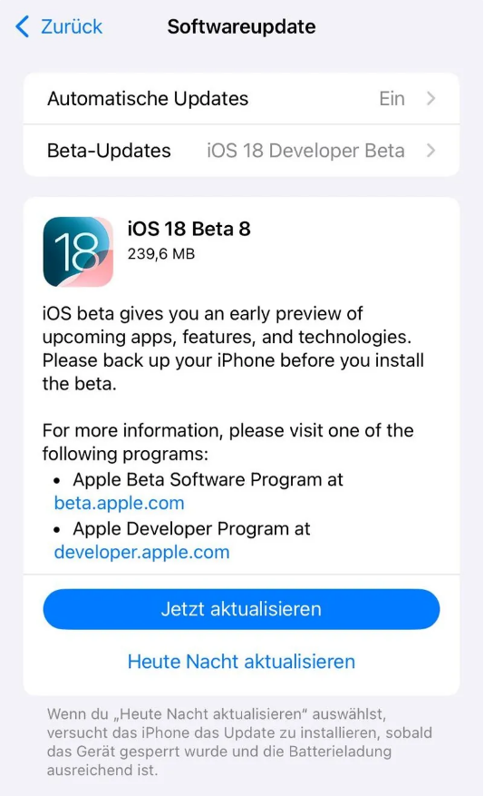 郎溪苹果手机维修分享苹果 iOS / iPadOS 18 开发者预览版 Beta 8 发布 